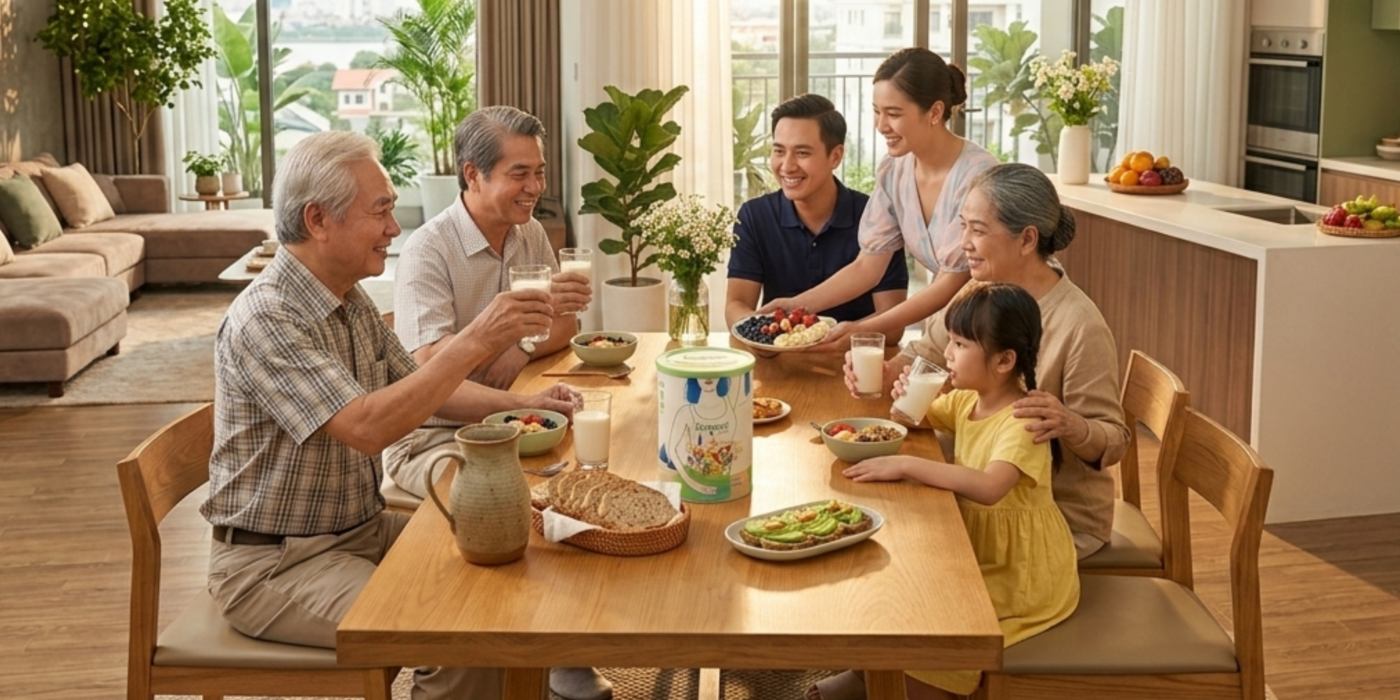 Gia đình dùng bữa sáng cùng Sữa hạt Forganic