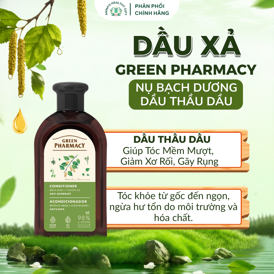 Dầu Xả Nụ Bạch Dương & Thầu Dầu Green Pharmacy 300ml Giúp Ngăn Ngừa Gãy Rụng Và Dưỡng Tóc Suôn Mượt