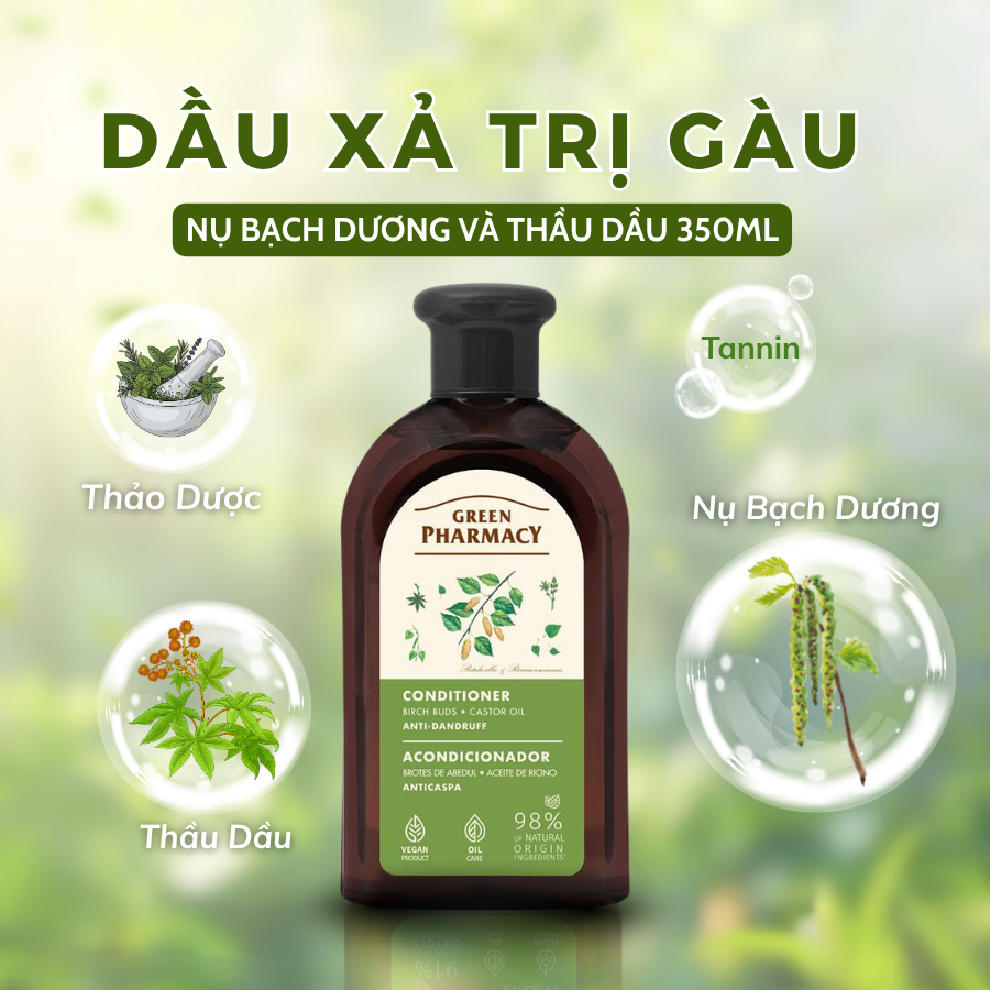 Dầu Xả Nụ Bạch Dương & Thầu Dầu Green Pharmacy 300ml Giúp Ngăn Ngừa Gãy Rụng Và Dưỡng Tóc Suôn Mượt - Ảnh 2