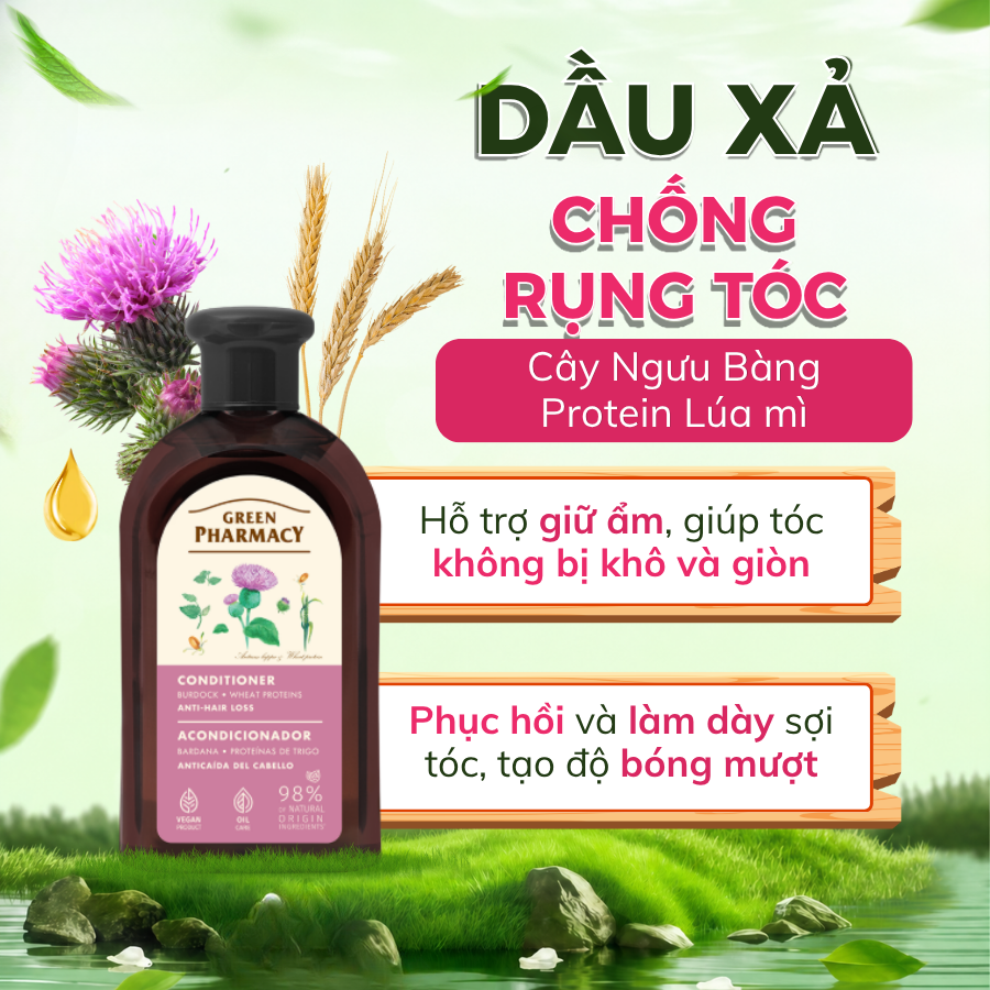 Dầu Xả Green Pharmacy Cây Ngưu Bàng & Protein Lúa Mì Hỗ Trợ Mọc Tóc Và Phục Hồi Tóc Yếu 300ml