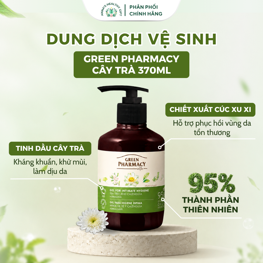 Dung Dịch Vệ Sinh Phụ Nữ Green Pharmacy Cây Trà Kháng Khuẩn Khử Mùi Dịu Nhẹ 370ml Chính Hãng Châu Âu