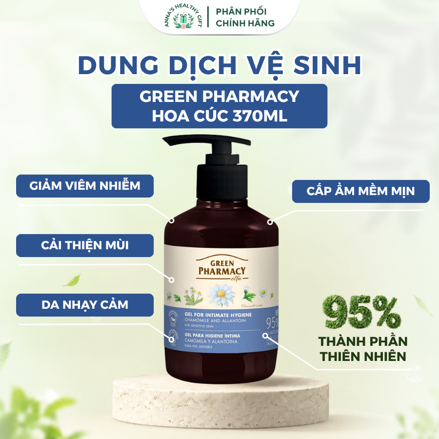 Dung Dịch Vệ Sinh Phụ Nữ Green Pharmacy Chiết Xuất Hoa Cúc Làm Sạch Khử Mùi Chính Hãng 370ml