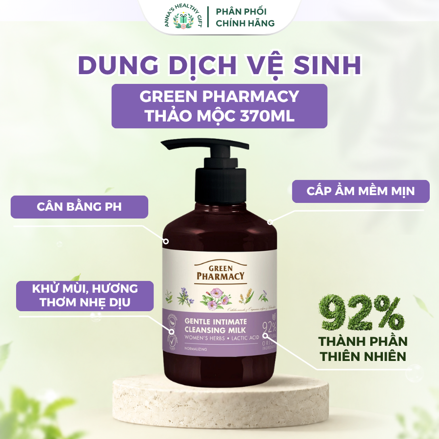 Dung Dịch Vệ Sinh Phụ Nữ Green Pharmacy Thảo Mộc Châu Âu 370ml Cân Bằng pH, Dịu Nhẹ Cho Da Nhạy Cảm