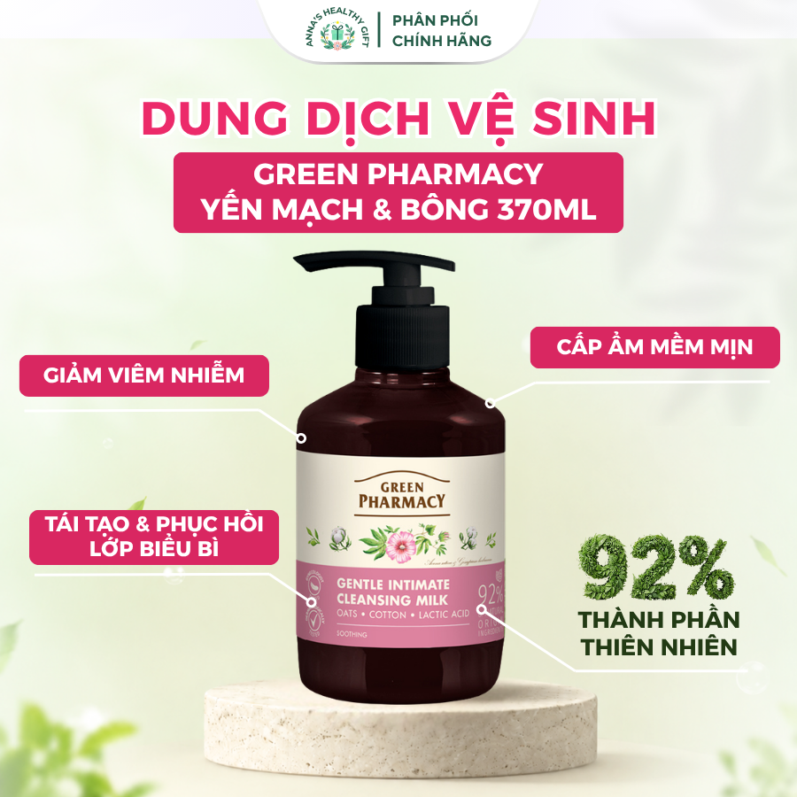 Dung Dịch Vệ Sinh Dạng Sữa Green Pharmacy Yến Mạch Và Hạt Bông 370ml Cấp Ẩm Dịu Nhẹ Cho Da Nhạy Cảm