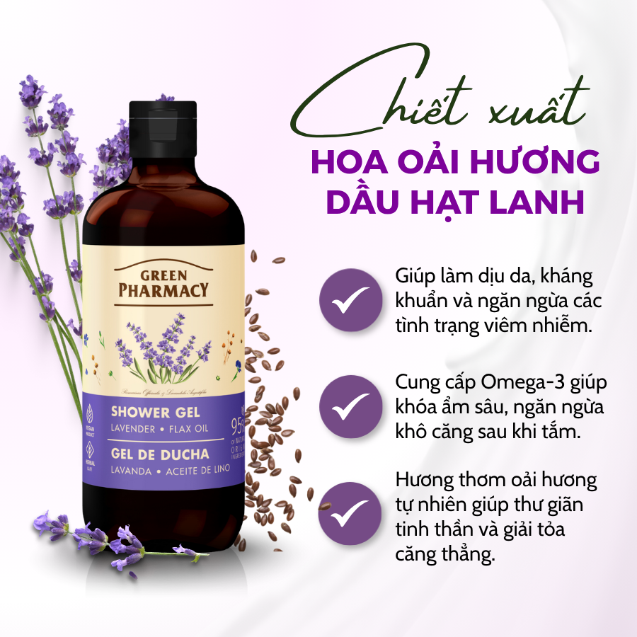 Sữa Tắm Dạng Gel Green Pharmacy Hương Hoa Oải Hương & Dầu Hạt Lanh 500ml Dịu Nhẹ, Cho Mọi Loại Da - Ảnh 2