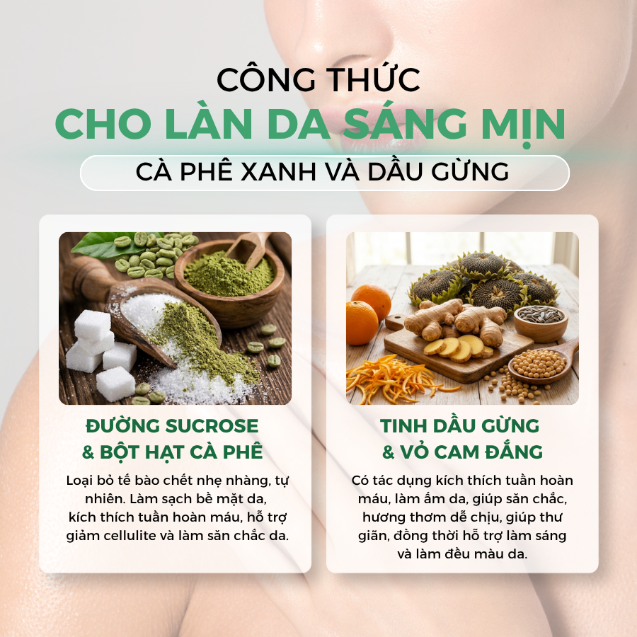 Tẩy Tế Bào Chết Body Scrub Cà Phê Xanh Và Dầu Gừng 200ml Hỗ Trợ Săn Chắc Mịn Da - Ảnh 4